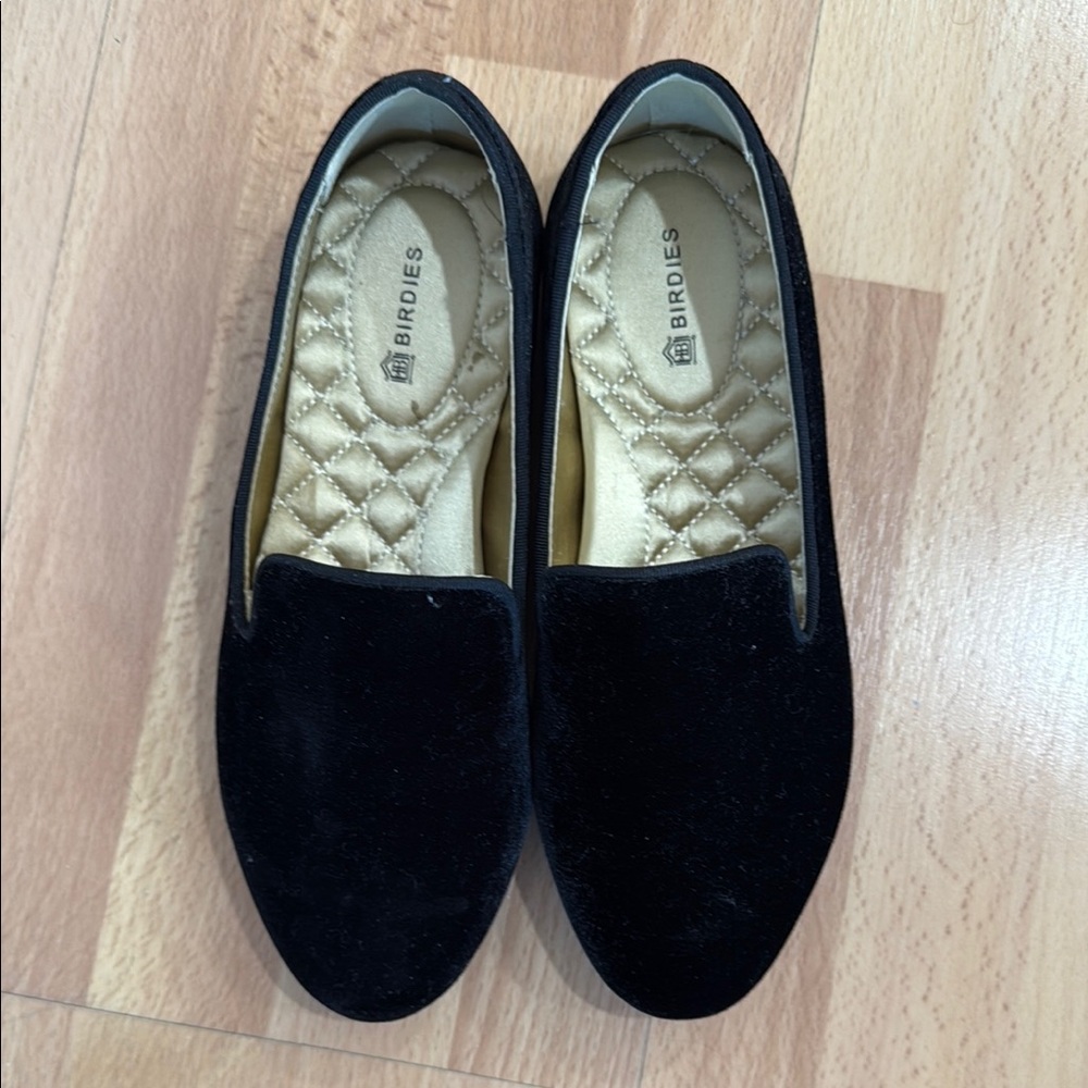Birdies Black Flats Velvet Loafers